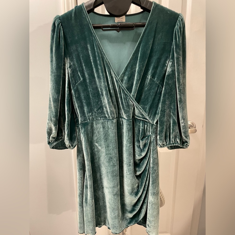 Wilfred Lyric Velvet Green Long Sleeve Dress